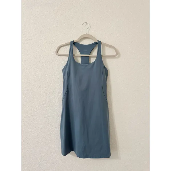 Girlfriend Collective Racerback Athletic Dress Built-In Shorts Blue Gray Medium - Image 2