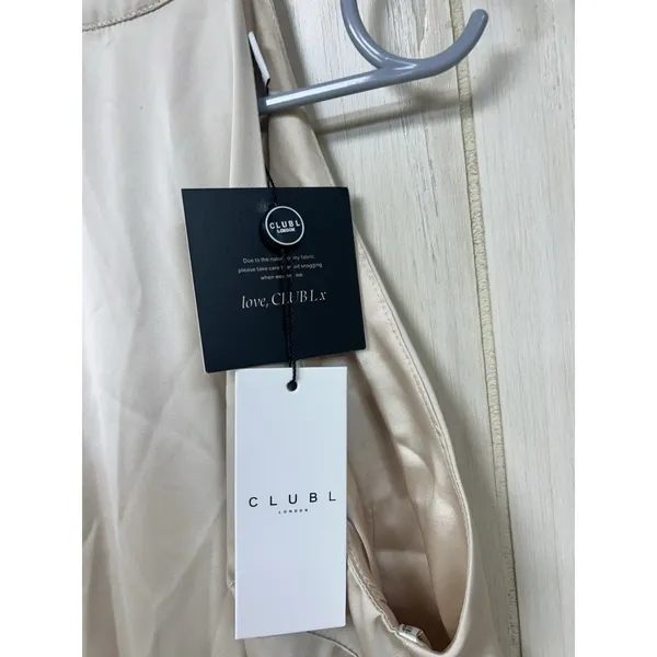 Club L London Adoria Champagne Satin High-Neck Maxi Dress Size 6 - Image 9
