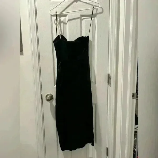 NWT Zara Black Satin One Strap Dress Size XS. Pearl strap with white heart beads - Image 6