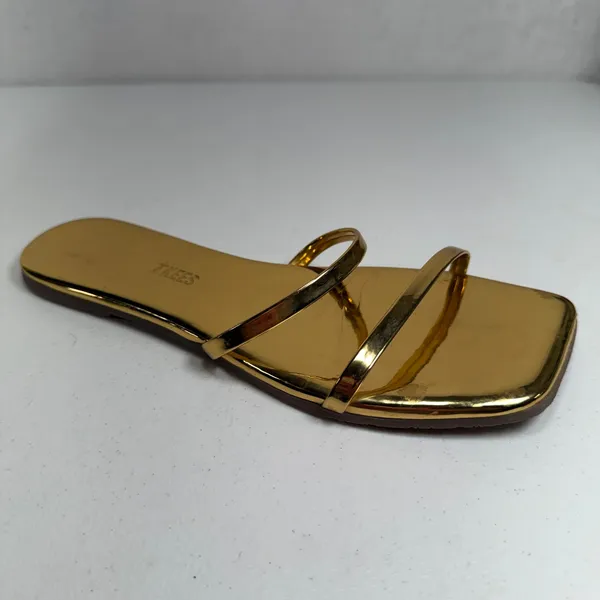 TKEES Size 9 Slide Sandals Gemma Gold Metallic Patent Leather Square Toe Flat - Image 8