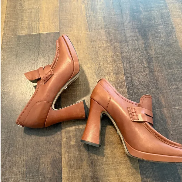Sam Edelman Leather Block Heel Loafers Size 8 - Image 7
