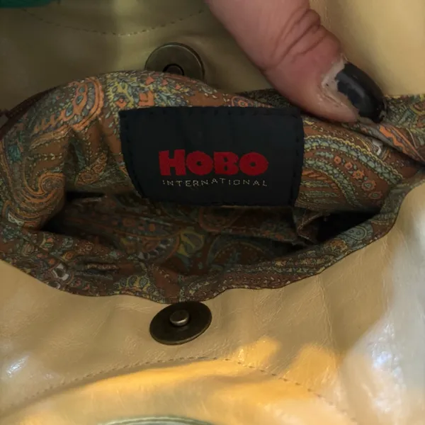Vintage Hobo Yellow Leather Ring Handle Boho Chic Preppy Coastal Crossbody M - Image 5
