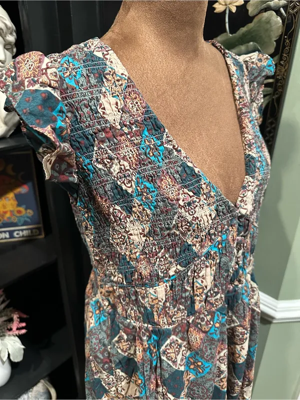Anthropologie “Peregrine” Patchwork Midi Dress – Smocked Bodice – Size Medium - Image 4