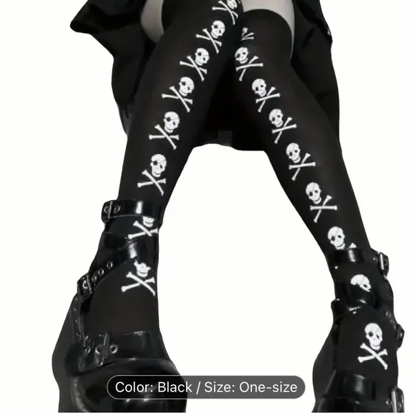 Skull Print Thigh High Socks, Cosplay Over The Knee‎ Socks One Size - Image 12