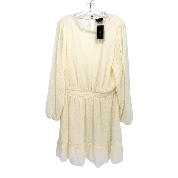 City Chic Dobby Long Sleeve Tiered Mini‎ Dress Womens 18 Ivory Cottage Romantic - Image 4