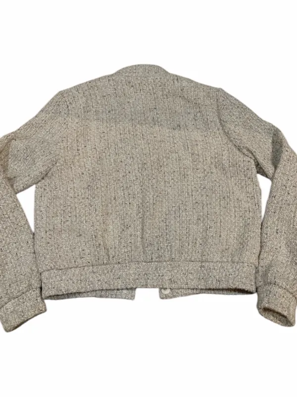 H&M Tweed Bomber Suit Jacket in Cream Size Medium - Image 2