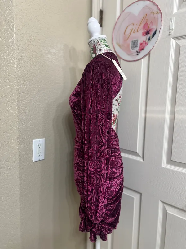 NWT VICI Salem Ruched Velvet Mini Dress Purple Burgundy size S - Image 5