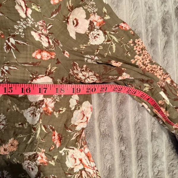 Frye and Co. Womens Olive Green Floral Long Sleeve Tiered‎ Mini Dress Large - Image 4