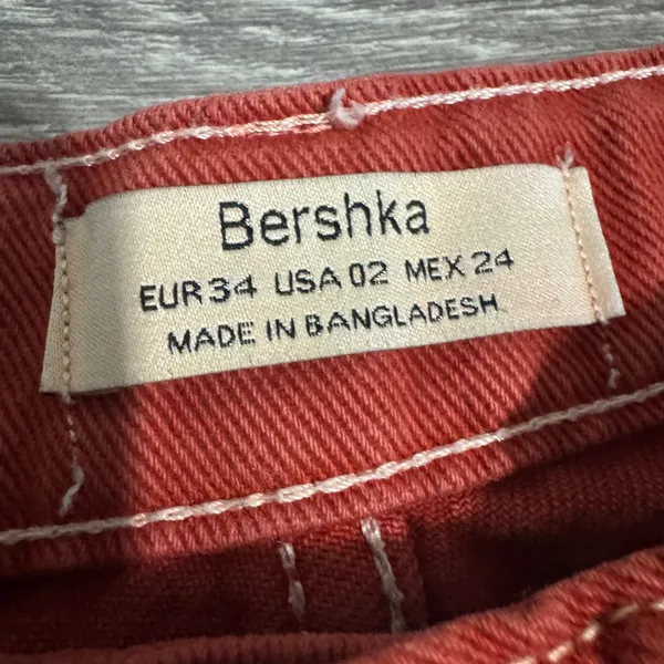 Bershka Burgundy Wide Leg Cropped Denim Jeans Contrast Stitch Mid‎ Rise Size 2 - Image 7
