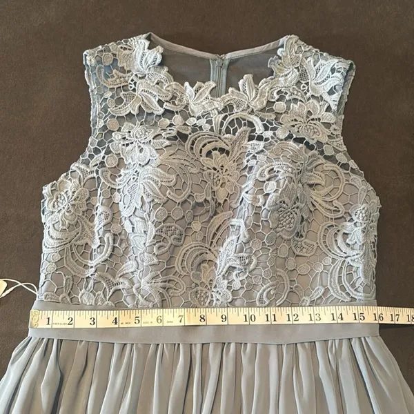 Women’s Blue Gray Chiffon & Lace Full Length Bridesmaid Formal Dress Size 12 NWT - Image 8