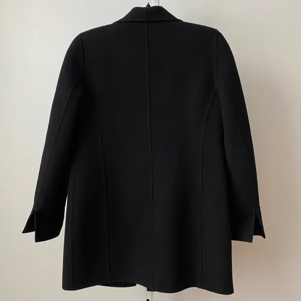 Bloomingdales sz 2P Black 100% Wool Trench Coat ‎ Luxury Minimalist - Image 8