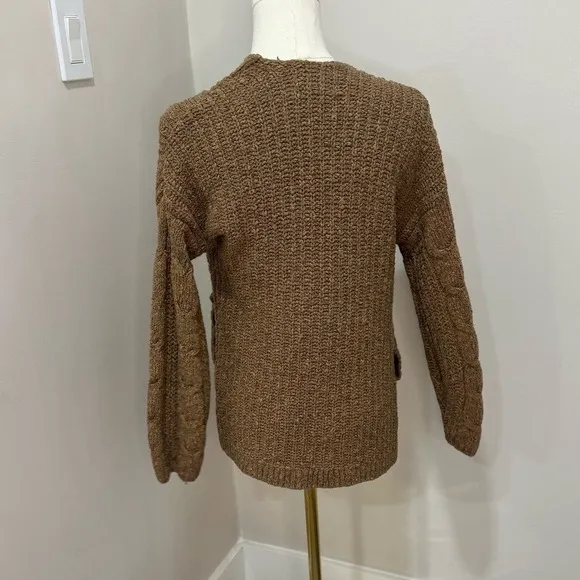 Abercrombie‎ & Fitch Brown Cable Knit Open Front Cardigan Sweater XXS - Image 3