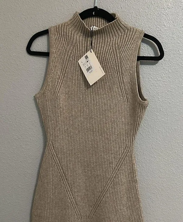 New with tags by Love Bonito Katrin Turtleneck Midi Dress Sleeveless Tan Knit - Image 6