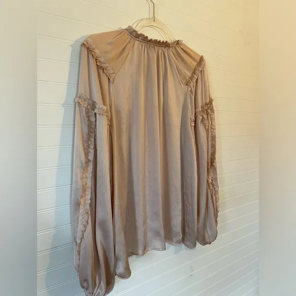 Chelsea & Violet Ruffle Boho Champagne Tan Blouse - Image 7