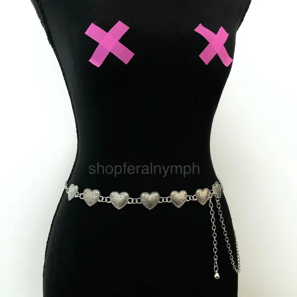 Vintage Y2K Ornate Silver Heart Chain Belt, Fits 13.5–44.5 Inches, X7GA1223 - Image 6