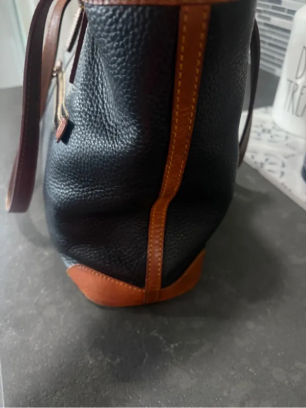 Dooney & Bourke Black Pebbled Charleston Leather Tote with Brown Trim - Image 9