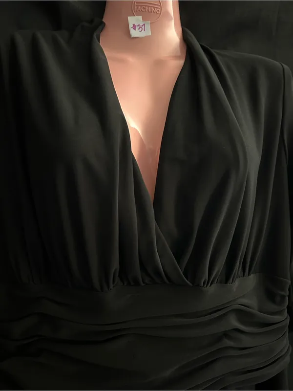 Jones New York Black V-Neck Draped Waist Women's Dress SZ 14 - Image 6