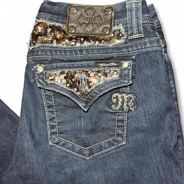 Miss Me Jeans Women’s 30 Easy Boot Cut Bling Flap Pockets JE5731E2L Denim - Image 8