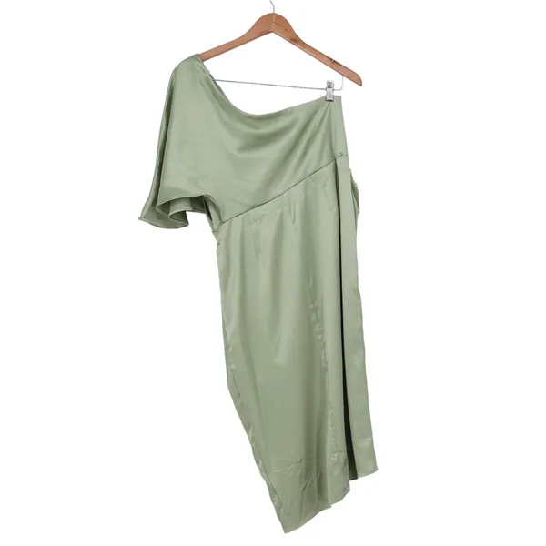 Cupshe Sage Green One Shoulder Satin Midi Dress Asymmetrical Cocktail Size L - Image 5