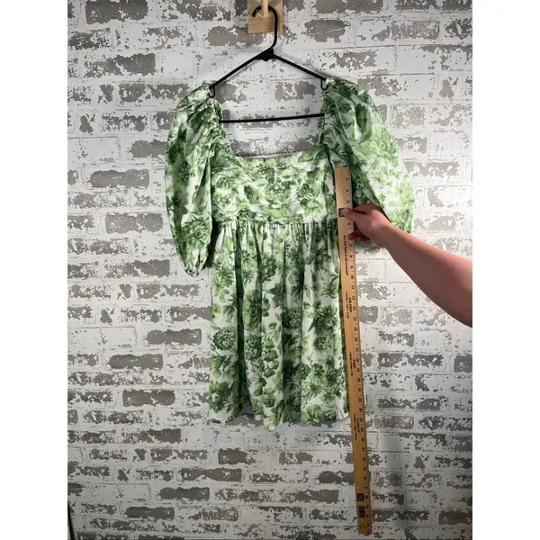 Abercrombie & Fitch | women green floral square neck puff sleeve dress - Image 7