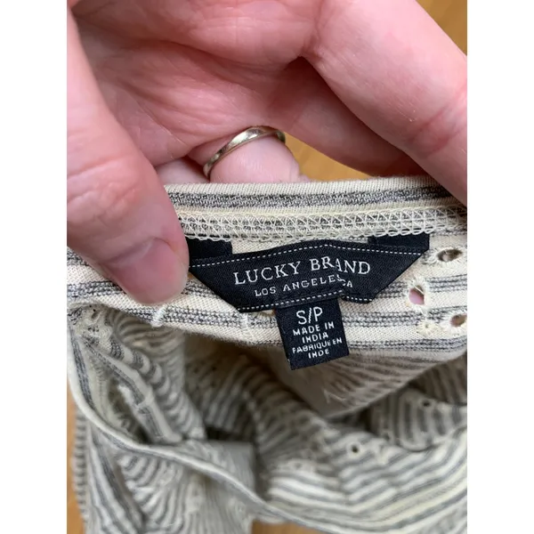 Lucky Brand Womens Grey White‎ Striped Floral Eyelet Long Sleeve Knit Top Small - Image 5