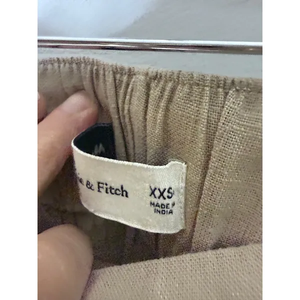 Abercrombie & Fitch Tan Linen Blend Pleated Wide Leg Pants XXS High Rise Khaki - Image 6