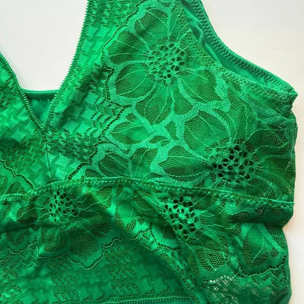 Aerie NWT Waffle Knit Lace V Back Longline Bralette Bra Green Size Medium M NEW - Image 10
