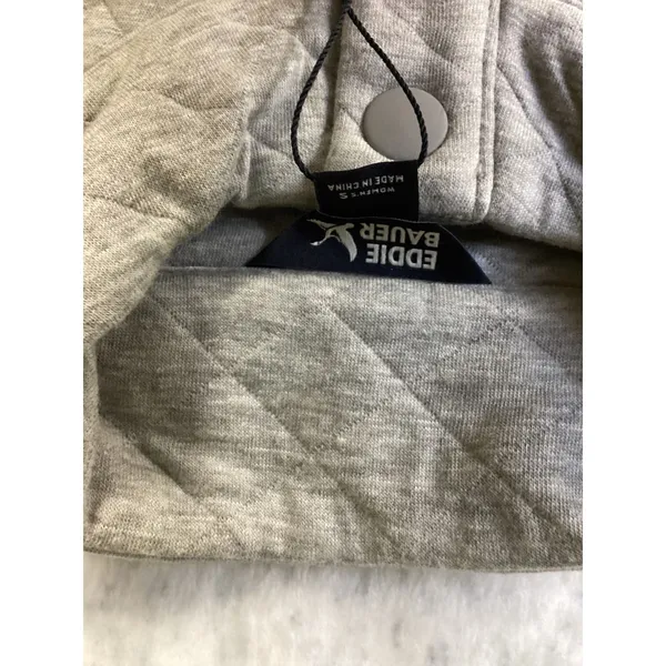 Eddie Bauer Womens Grey Quilted Pullover Snap Mock Neck‎ Sweatshirt EB006752 S - Image 4