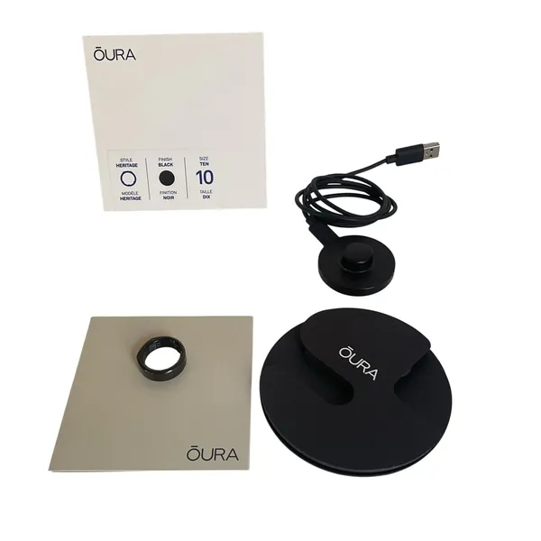 Oura Ring Gen 3 Heritage Black Size 10 Smart Ring Charger Cable Box - Image 2