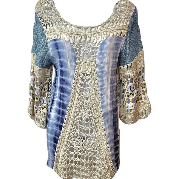 John‎ Mark Boho Crochet Butterfly Blouse Size Medium Top - Image 8