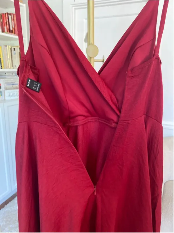 Shein Red Satin Wrap Mini Dress Flowy Party Date Night XS Coquette Quiet‎ Luxury - Image 5