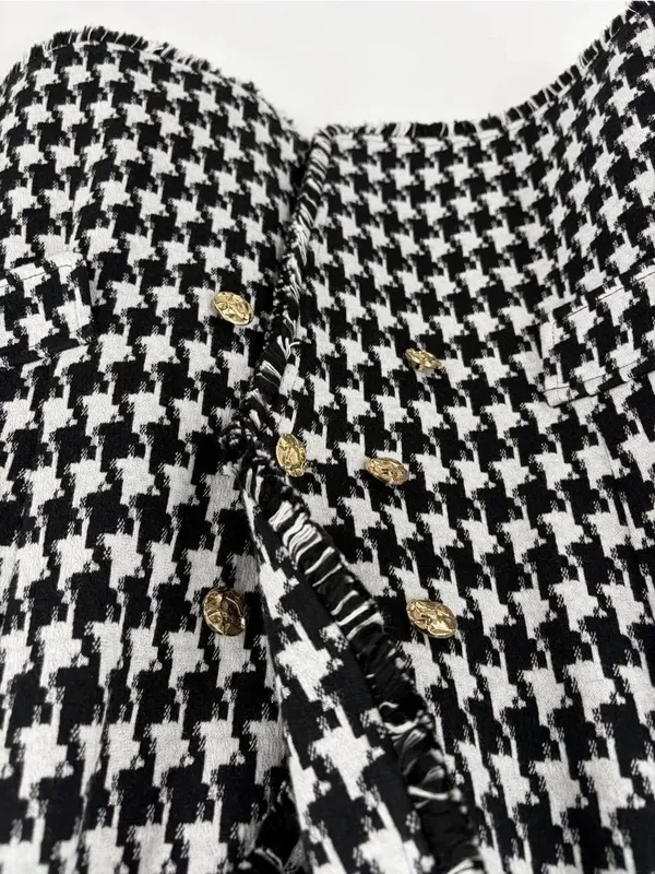Joseph Ribkoff black and white houndstooth gold button tweed blazer women’s 14 - Image 3