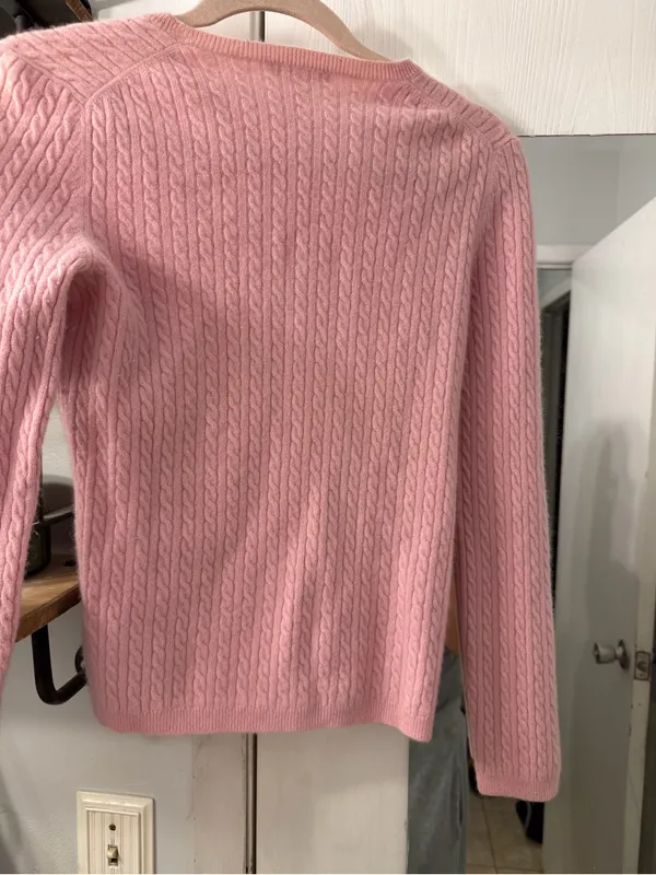 Anne Klein Pink 100% Cashmere Cable Knit Crewneck Sweater - Image 3