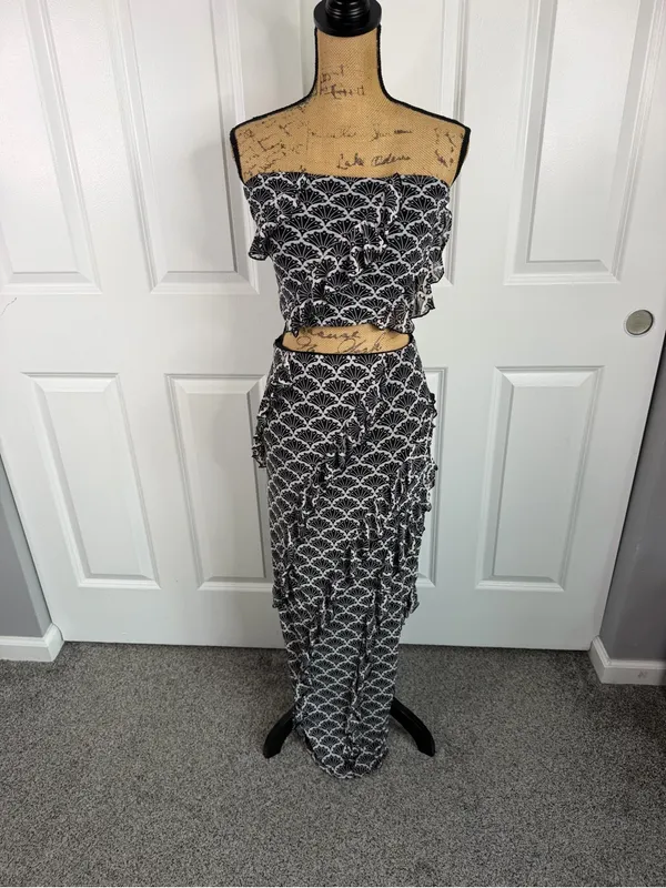 Thirty/Thirty LA Black Mesh Two Piece Maxi Skirt Crop Top Set Sz M NWOT - Image 2