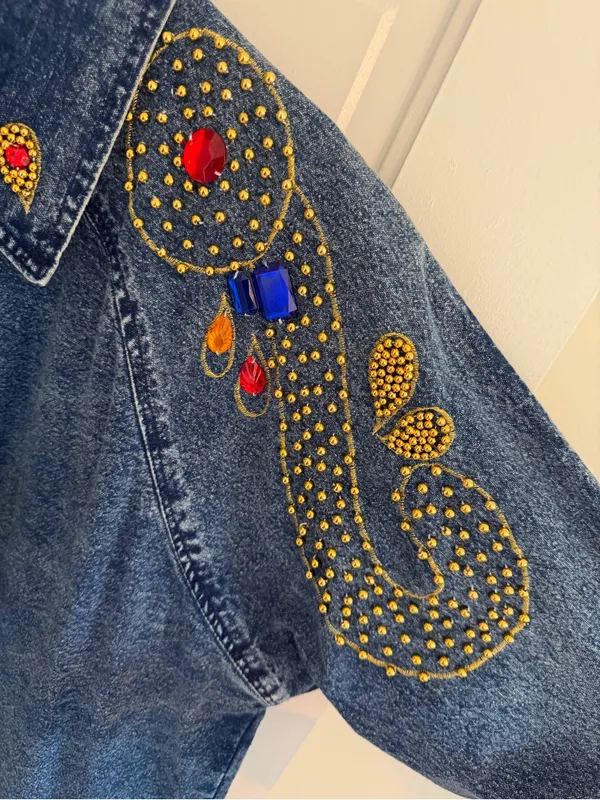 Vintage L.A. Blues Jeweled‎ Studded Denim Tunic Shirt Jacket Size 14-16 - Image 2