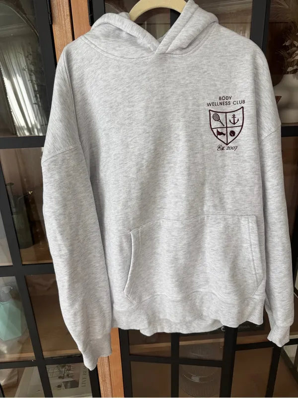 Cotton ON Plush Premium Graphic Hoodie cloudy grey marle heritage wellness club - Image 4