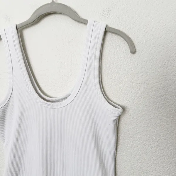 [Nuuds] White Ribbed Knit Scoop Neck Sleeveless Tank Bodysuit Top Size Medium M - Image 8
