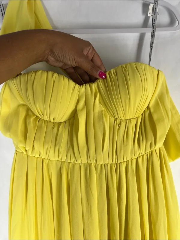 Miss Circle Paradise High Slit Yellow Chiffon Maxi Dress XS - Image 3