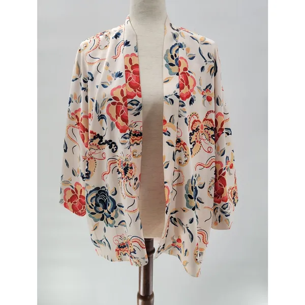 Zara TRF Outerwear Duster Kimono Jacket S-M White Floral Thick Fabric Open Front - Image 9