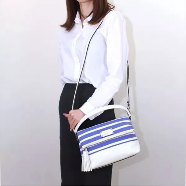 Kate Spade Maria Southport Ave Blue&White Leather‎ Crossbody Bag - Image 14