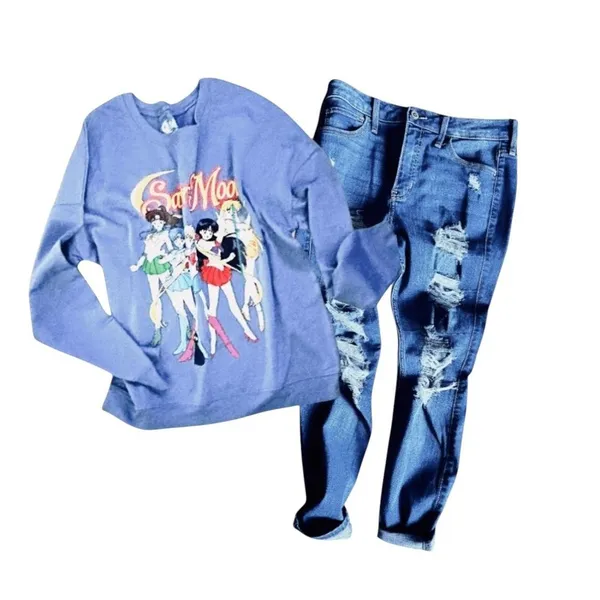 Sailor Moon‎ Sweatshirt Womens Light Blue Graphic Pullover Anime Merch Size M - Image 3