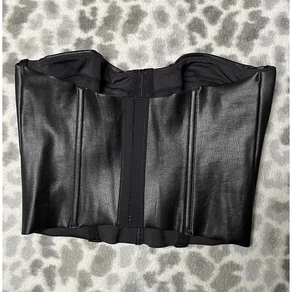 SKIMS Onyx Black Faux Leather Look Corset Bustier Underwire Top Sz S Whimsigoth - Image 4