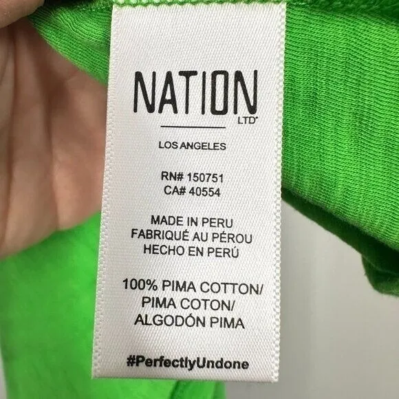 Nation LTD Bright Green Gabby Smocked‎ Midi 100% Pima Cotton Casual Tank Dress L - Image 3