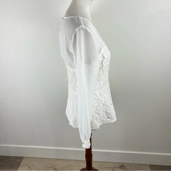 New York & Company White Lace Sheer Long Sleeve Blouse Small - Image 9