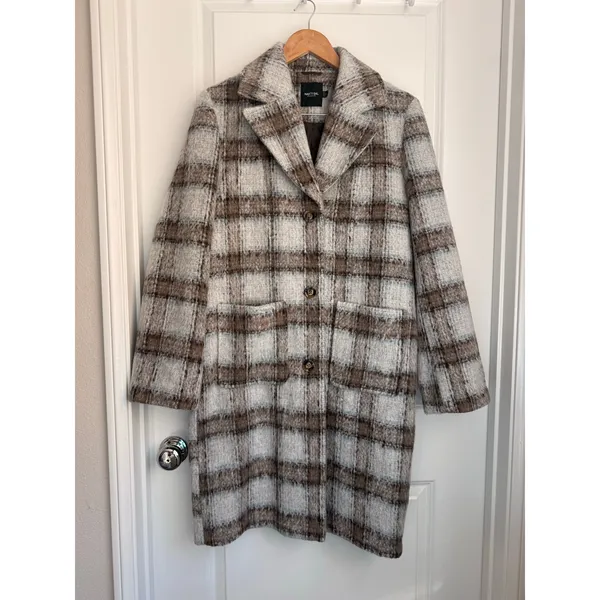 Nasty‎ Gal Collection Brushed Wool Look Plaid Checked Overcoat Trench US 2 NYC - Image 4