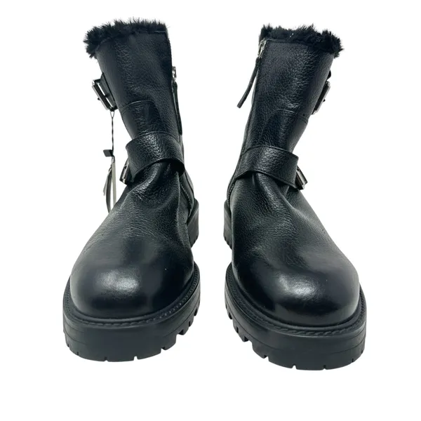Zara Moto Ankle Boots Leather‎ Buckle Shearling Lined Black Size 40 US 9 - Image 2