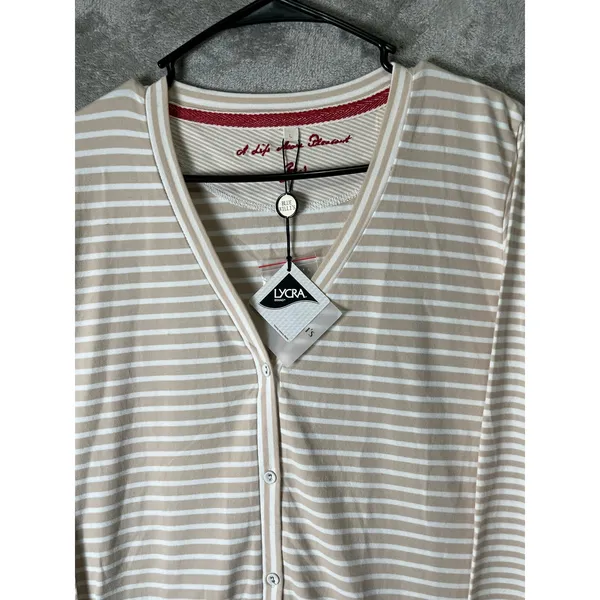 Blue Willi's Striped Cardigan Sweater Beige White Button Front Women's Large New - Image 2