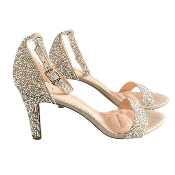 DB Studio Gabey 1 Sandals Champagne Pearl Crystal‎ Block Heel 3.25" Wedding - Image 4