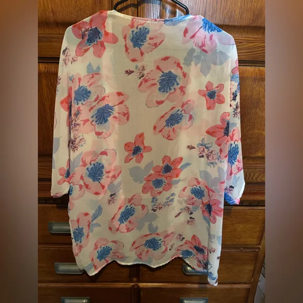 NWOT Floral Sheer Kimono Cardigan Open Front S/M (Fits Like L) Boho Lightweight - Image 3