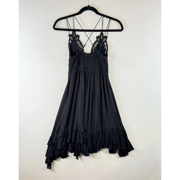 Free People Womens Dress Black Adella Mini Slip Strappy V Neck Flowy Fairy Small - Image 3